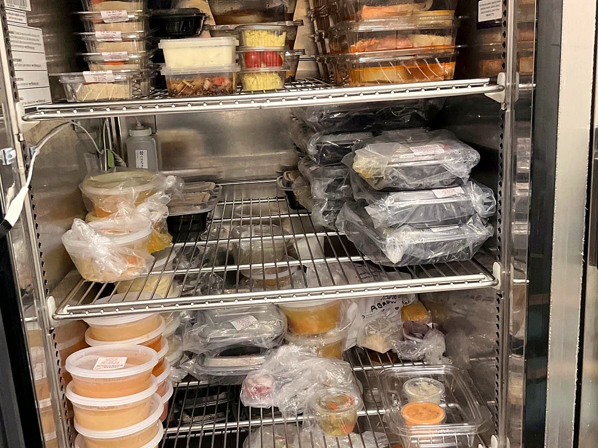A stocked Kosher-room refrigerator at a Manhattan hospital